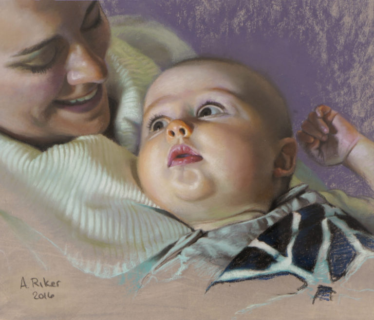 Mother and baby pastel